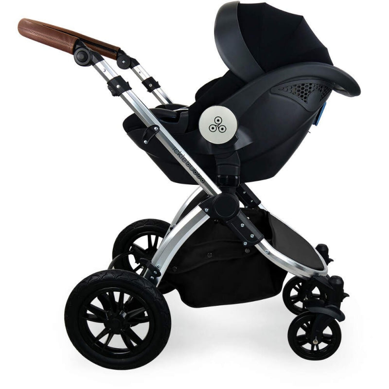 Ickle Bubba Stomp V3 i-Size All in One Travel System with ISOFIX Base - Black on Silver Frame