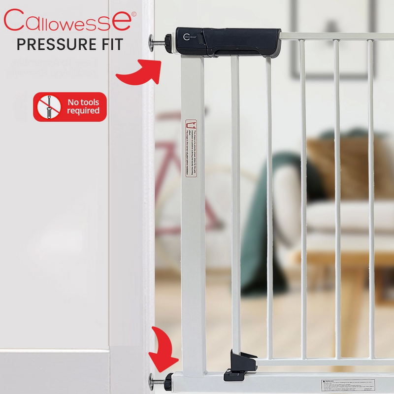 Callowesse Kuvasz Tall & Narrow Child & Pet Pressure Fit Safety Gate | 94-101cm x H76cm Bundle including 28cm Extension | Suitable for Doors and Stairs | White