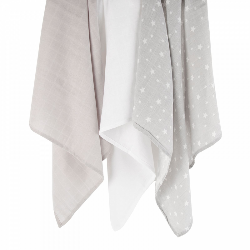 Mother&Baby 6 Pack Cotton Muslins - Grey Star..