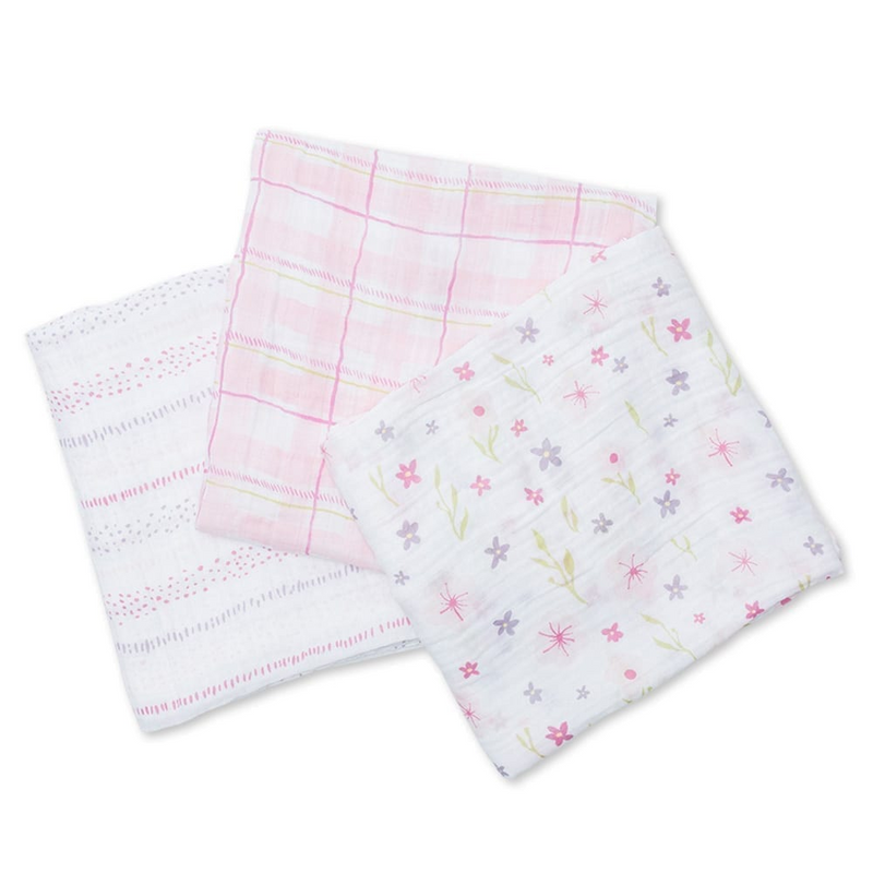 Lulujo Cotton Swaddles 3 Pack – Pink Floral