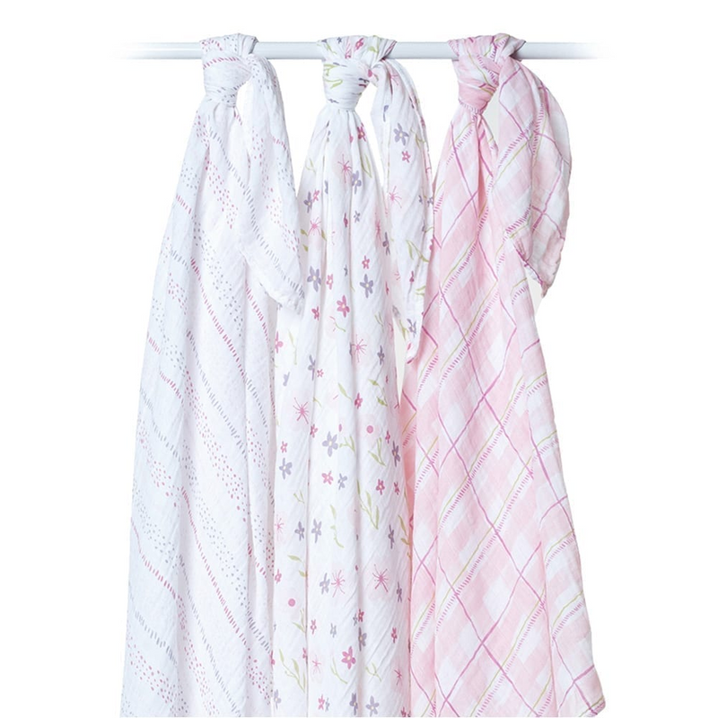 Lulujo Cotton Swaddles 3 Pack – Pink Floral