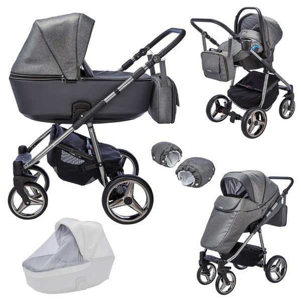 Mee-go Santino Special Edition 3-in-1 Travel System Package – Gun Metal/Cloud (10 Piece Bundle)