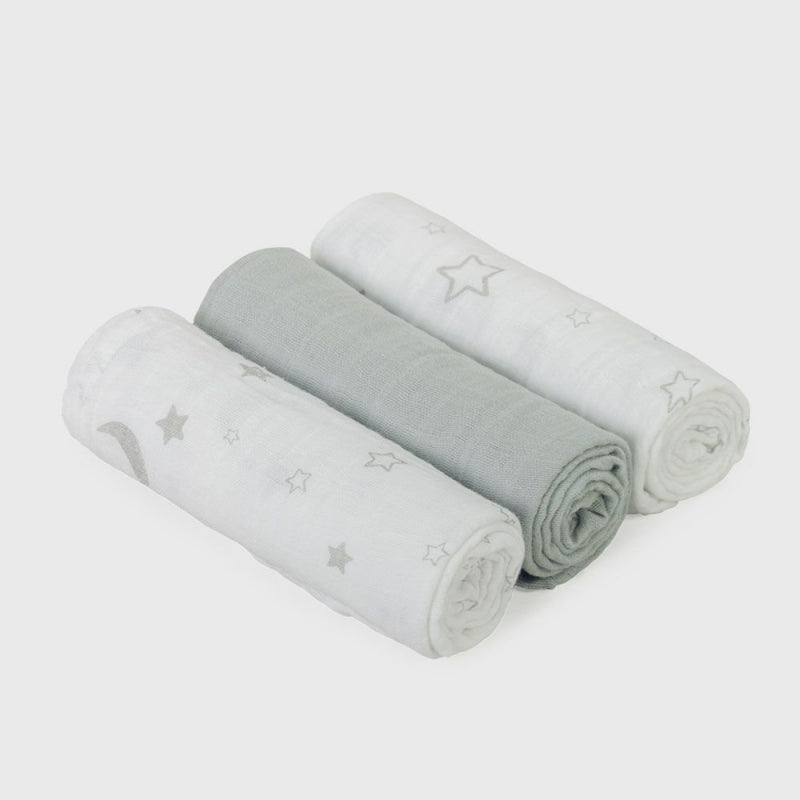 Petite Piccolo 3 Pack Muslins - Moon and Stars