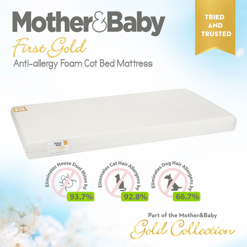 Cuddleco Juliet Cot Bed and Mother and Baby First Gold Foam Mattress – White