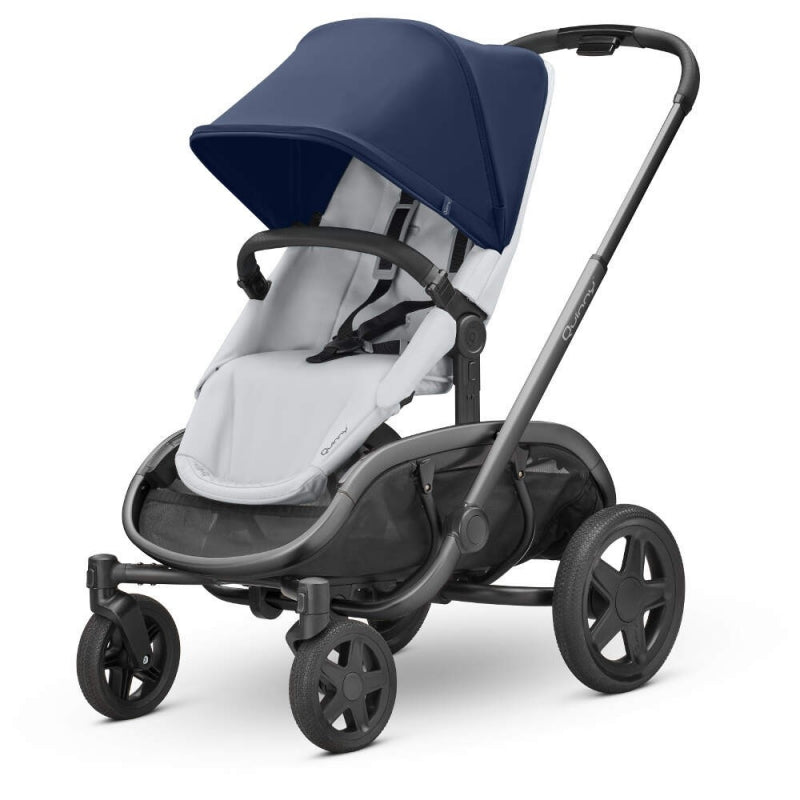 Quinny Hubb Stroller and Hux Carrycot - Navy on Grey/Grey