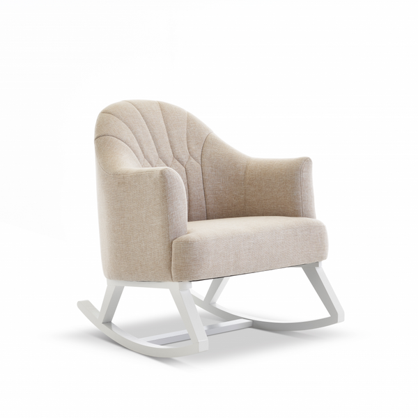 Obaby Round Back Rocking Chair – White with Oatmeal Cushions