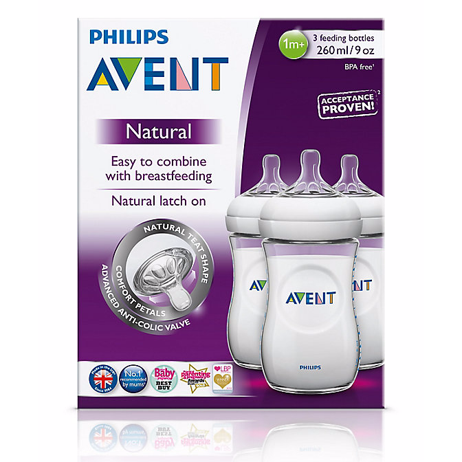 Philips AVENT Natural Feeding Bottles 260ml - Triple Pack