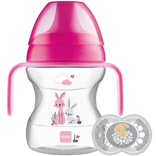 MAM Drinking Cup – Learn To Drink Cup – Pink with Soother