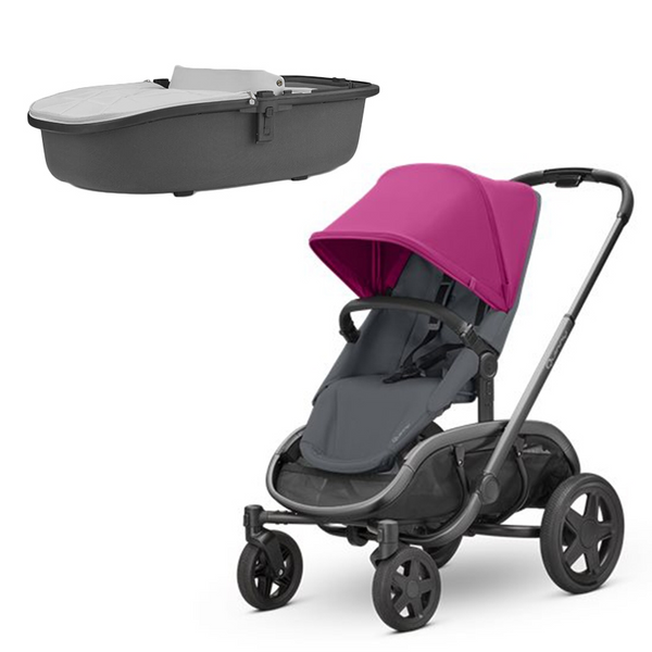Quinny Hubb Stroller and Hux Carrycot – Pink on Graphite/Grey