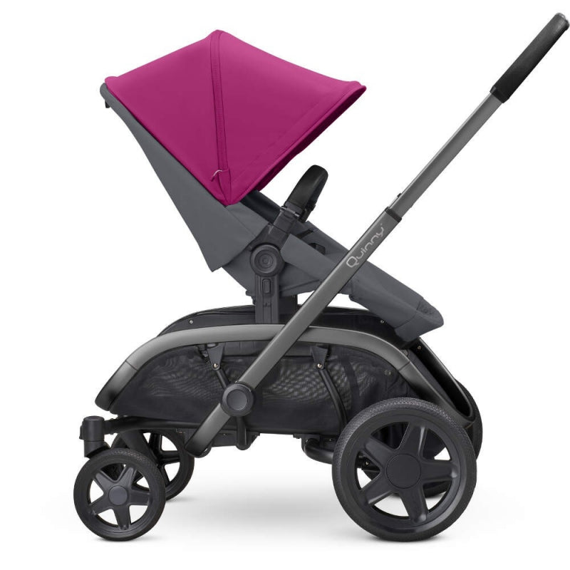 Quinny Hubb Stroller and Hux Carrycot - Pink on Graphite/Grey