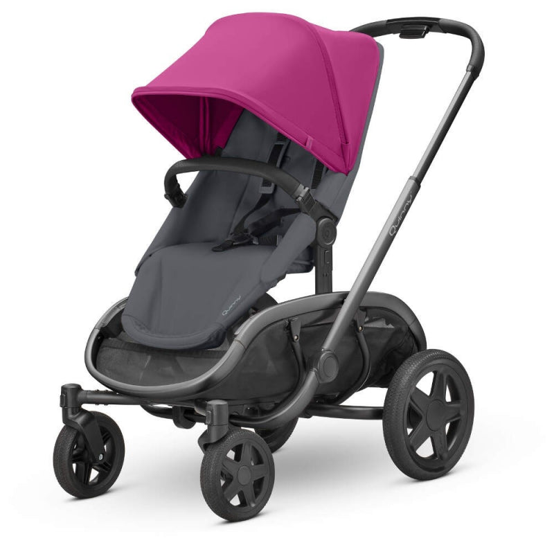 Quinny Hubb Stroller and Hux Carrycot - Pink on Graphite/Grey
