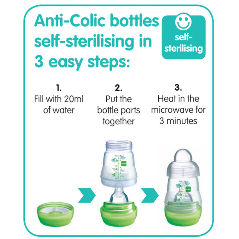 MAM Easy Start Anti-Colic Bottle - 160ml - Triple Pack - Pink and Green – Design May Vary