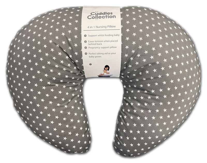 Cuddles Collection 4 in 1 Nursing Pillow - Grey with White Stars