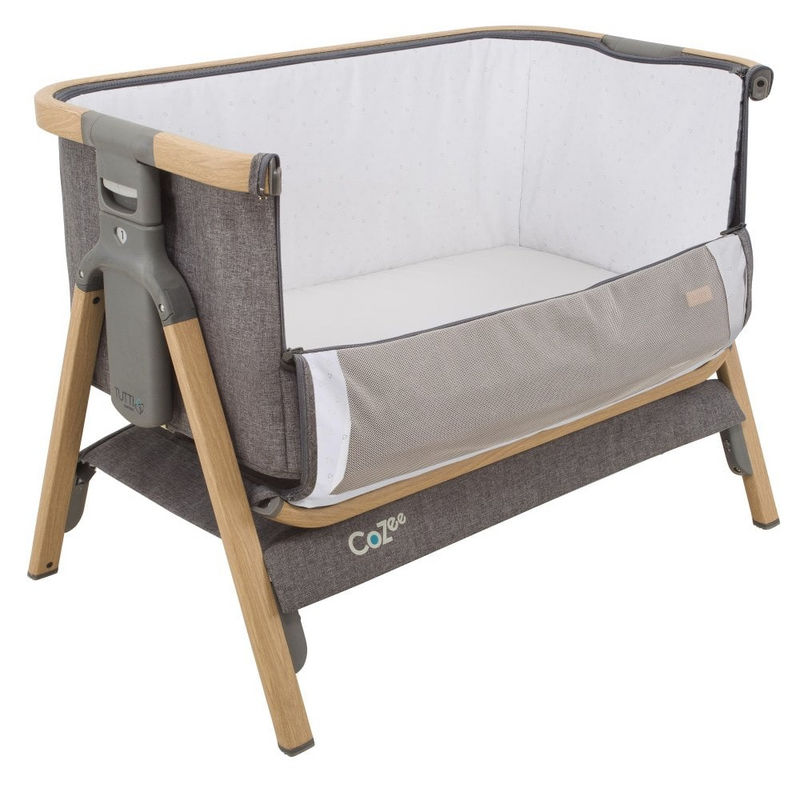 Tutti Bambini CoZee Air Bedside Crib - Oak and Charcoal side