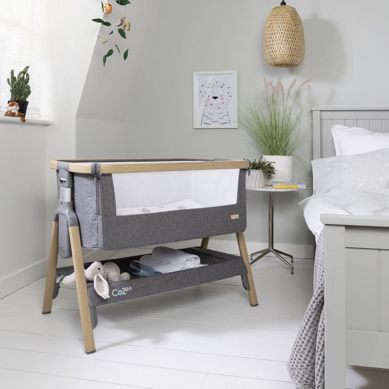 Tutti Bambini CoZee Air Bedside Crib - Oak and Charcoal