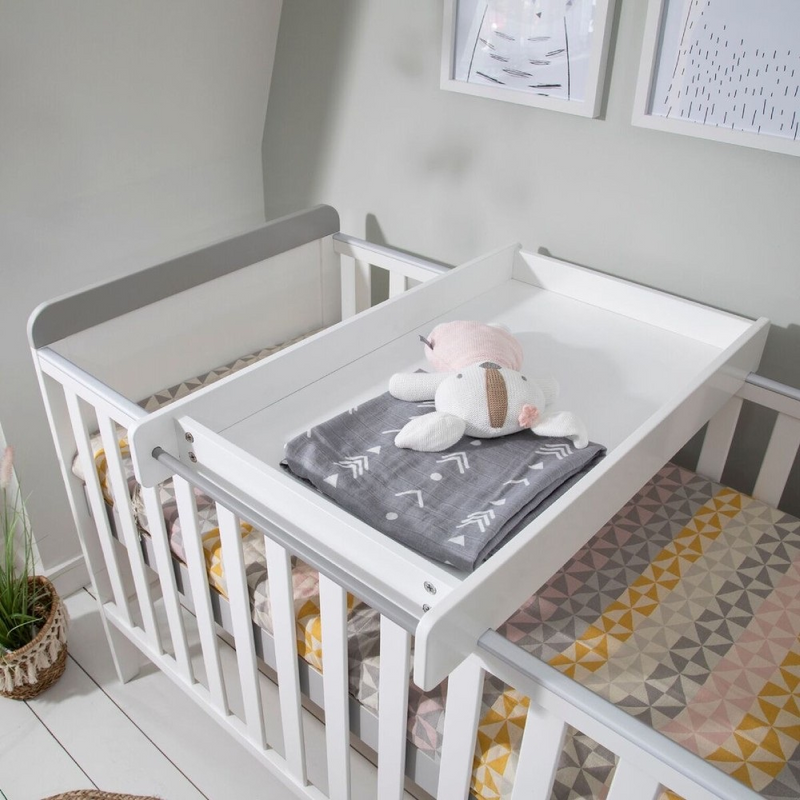 Tutti Bambini Rio Cot Bed with Cot Top Changer & Mattress - White/Dove Grey Lifestyle Changer