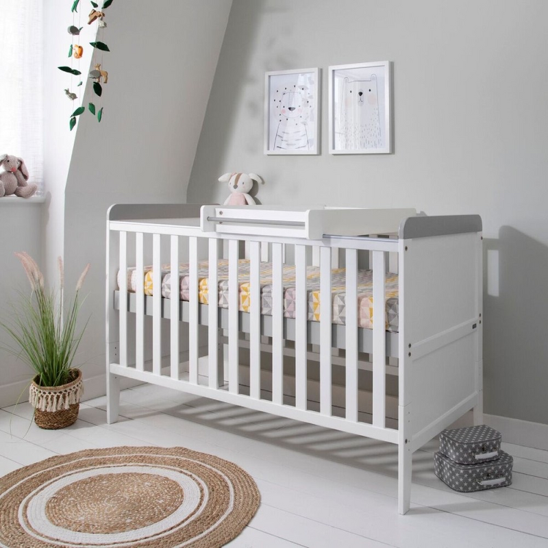 Tutti Bambini Rio Cot Bed with Cot Top Changer & Mattress - White/Dove Grey Lifestyle
