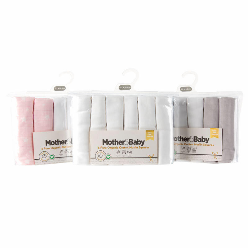 Mother&Baby 6 Pack Cotton Muslins - Pink Star - Options