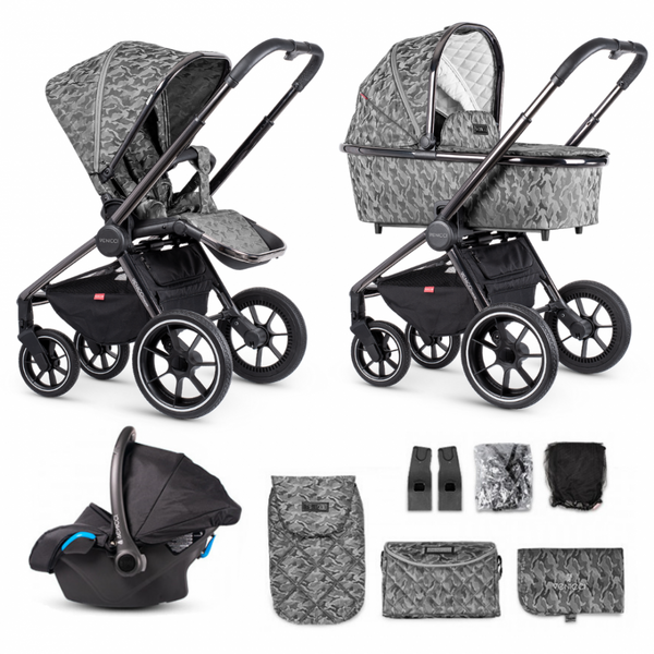 Venicci Tinum Bundle 3 in 1 Travel System with iSize Car Seat and Isofix Base – Camo Grey